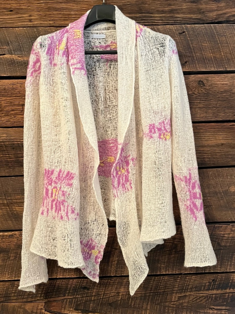 Casmari luxury open knit cardigan lightweight flower like print open front small